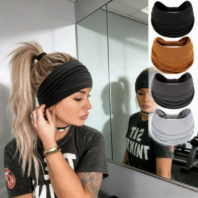 Running Gear Essentials - Women Solid Color Wide Sports Sweatband