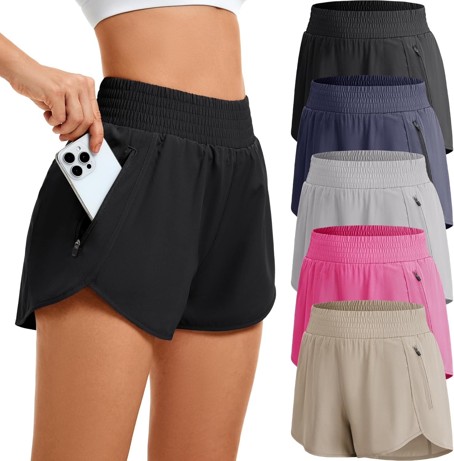 Running Gear For Women - Women's High-waisted Sports Shorts With Pockets,