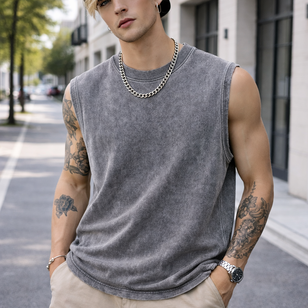 240G Cotton Men Washed Tank To - Running Gear Youth ulasan dan harga