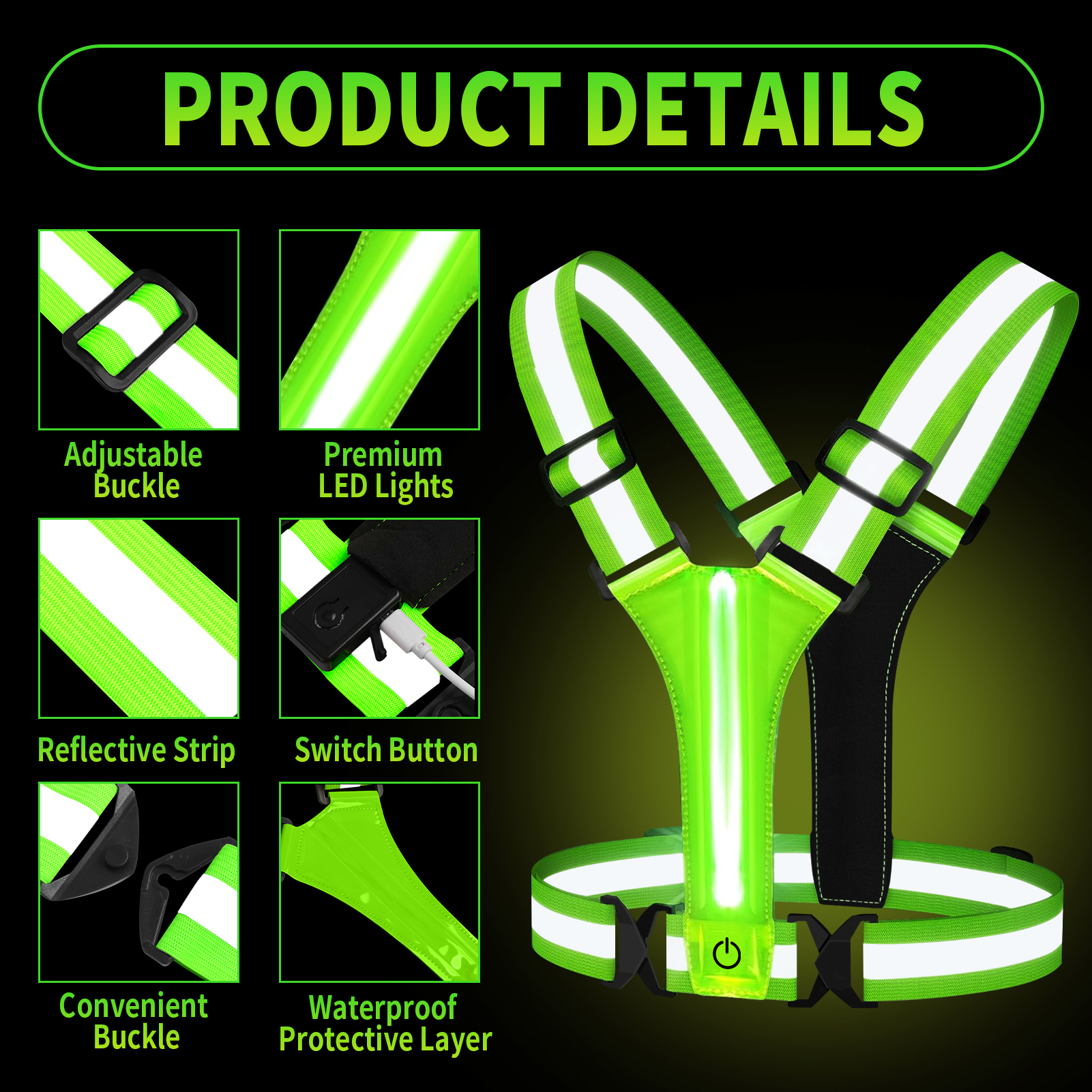 Adjustable LED Reflective Vest - Reflective Running Gear Vest ulasan dan harga